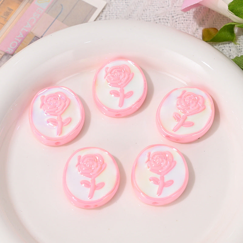 Wholesale  10pcs/pack Double sided rose round cake with straight hole bead   Acrylic Beads