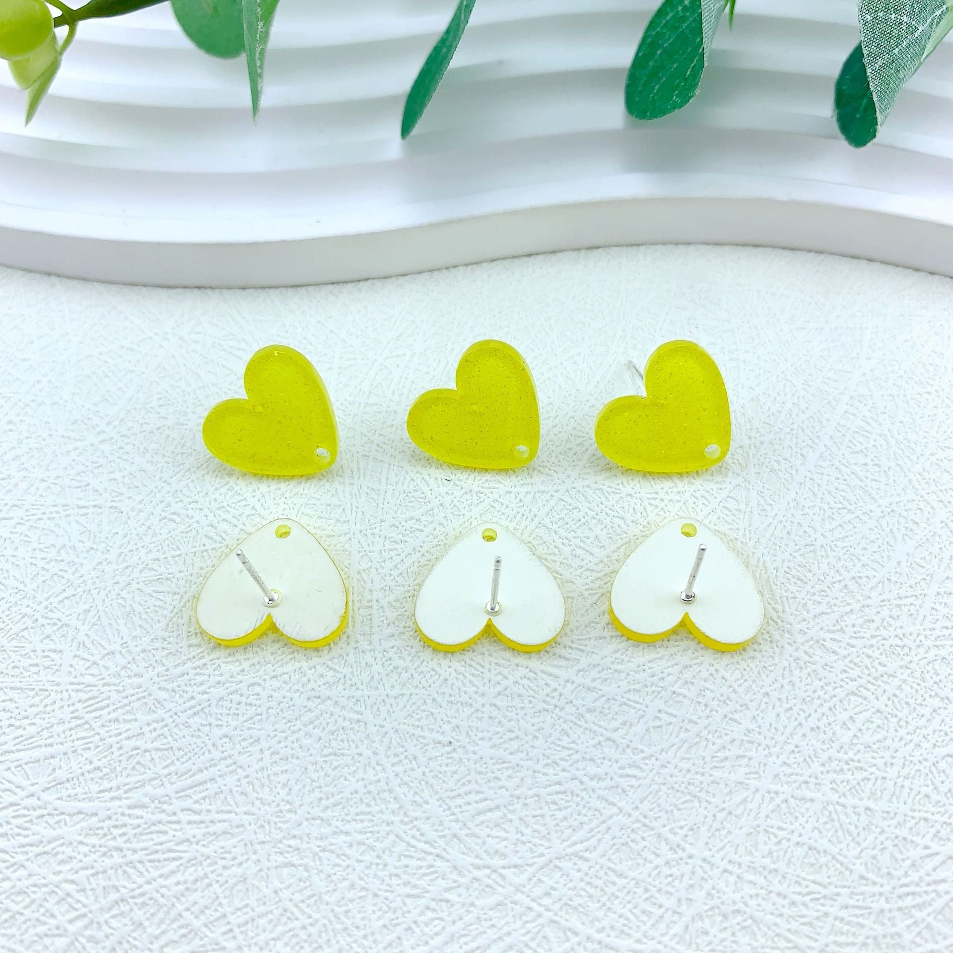 Wholesale 50PCS Handmade DIY Acrylic Fine Glitter Heart Trapezoid Colorful 925 Silver Needle Hole Earrings