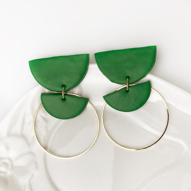 Wholesale Metal Geometric Handmade Polymer Pottery Simple Half Moon Earrings