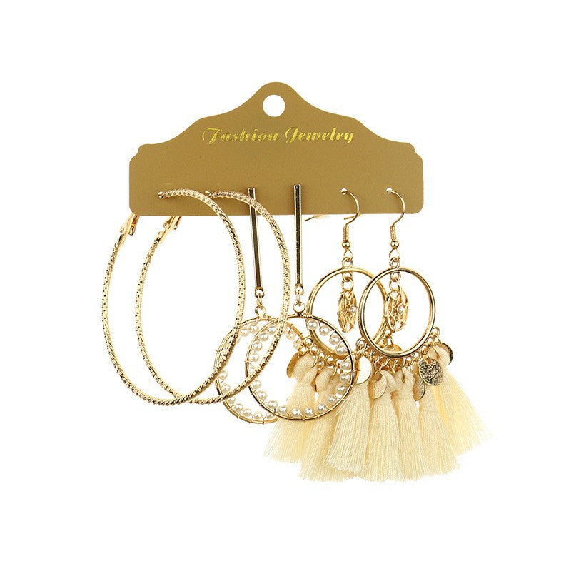 Wholesale Bohemian Gold Large Circle Tassel Earrings Set