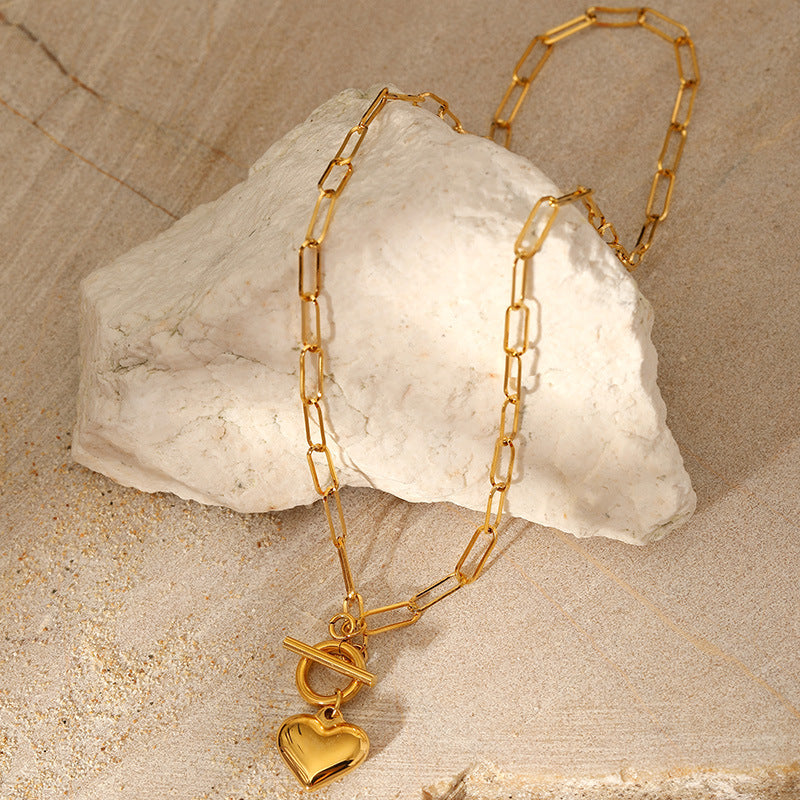 Wholesale stainless steel gold heart clavicle necklace gold plated