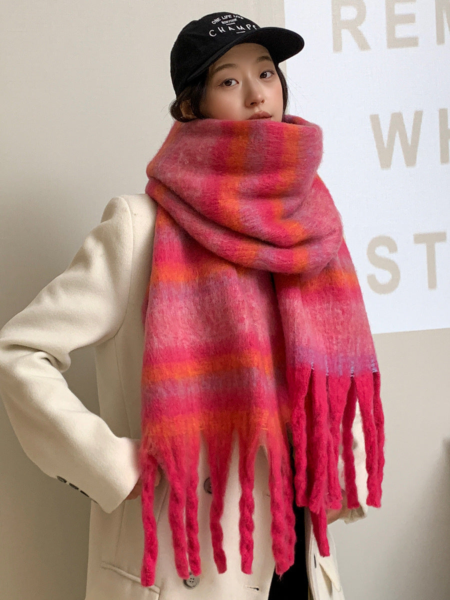 Wholesale Striped Brushed Colorful Warm Scarf for Winter