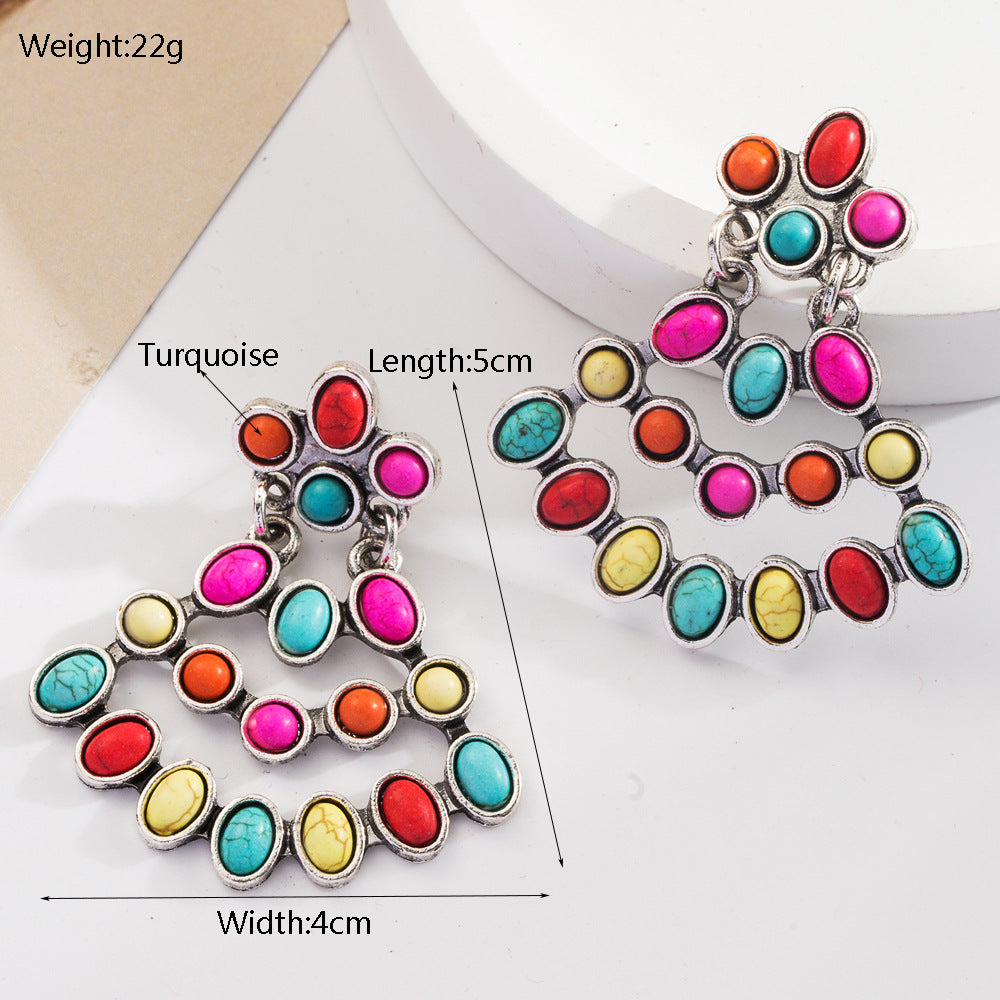 Wholesale Exaggerated turquoise retro layered long earrings