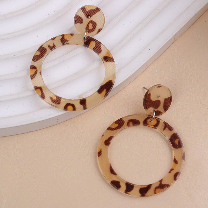 Wholesale Acetate plate colorful hollow round acrylic earrings retro leopard print earrings