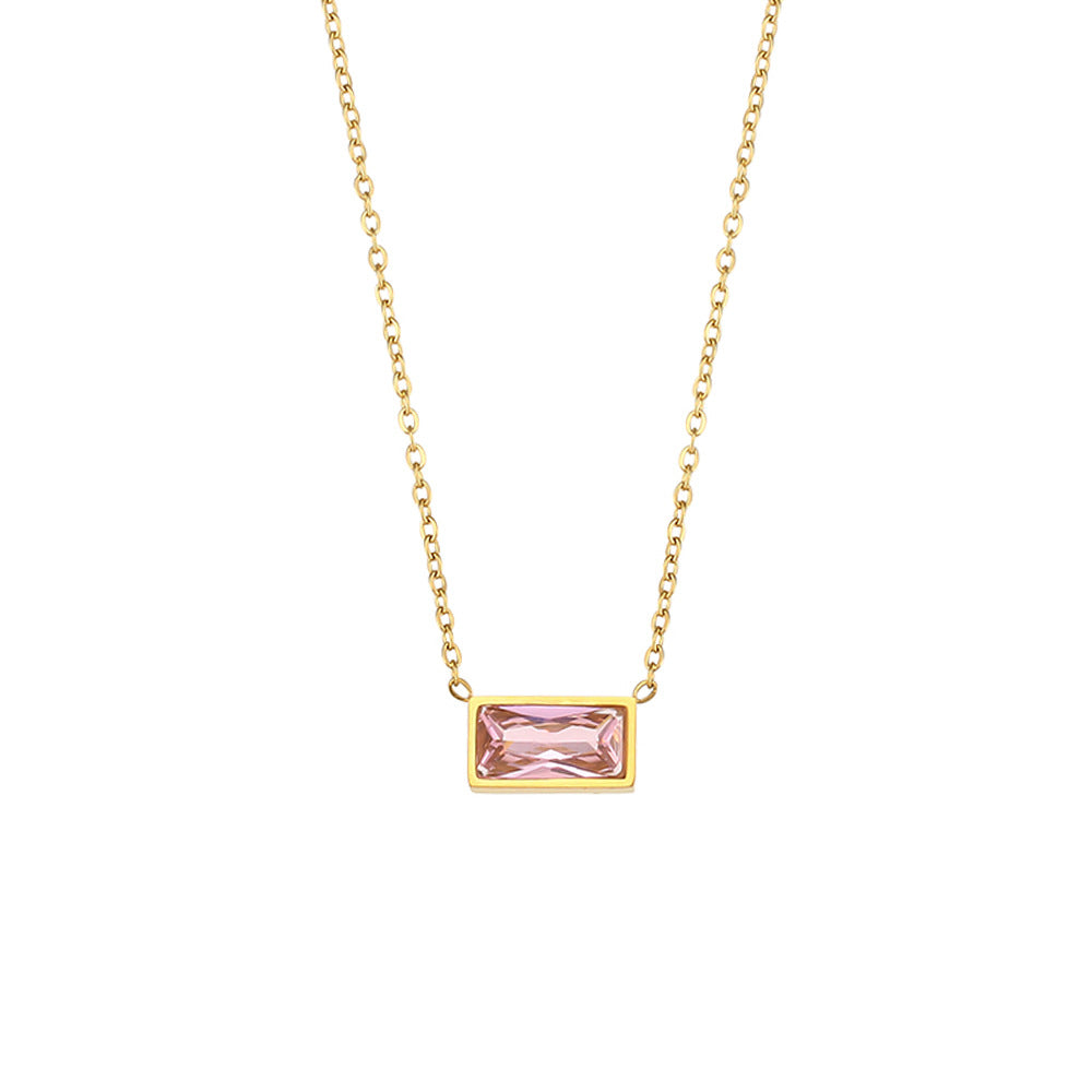 Wholesale Stainless Steel 18K Gold Plated Small Square Diamond Necklace