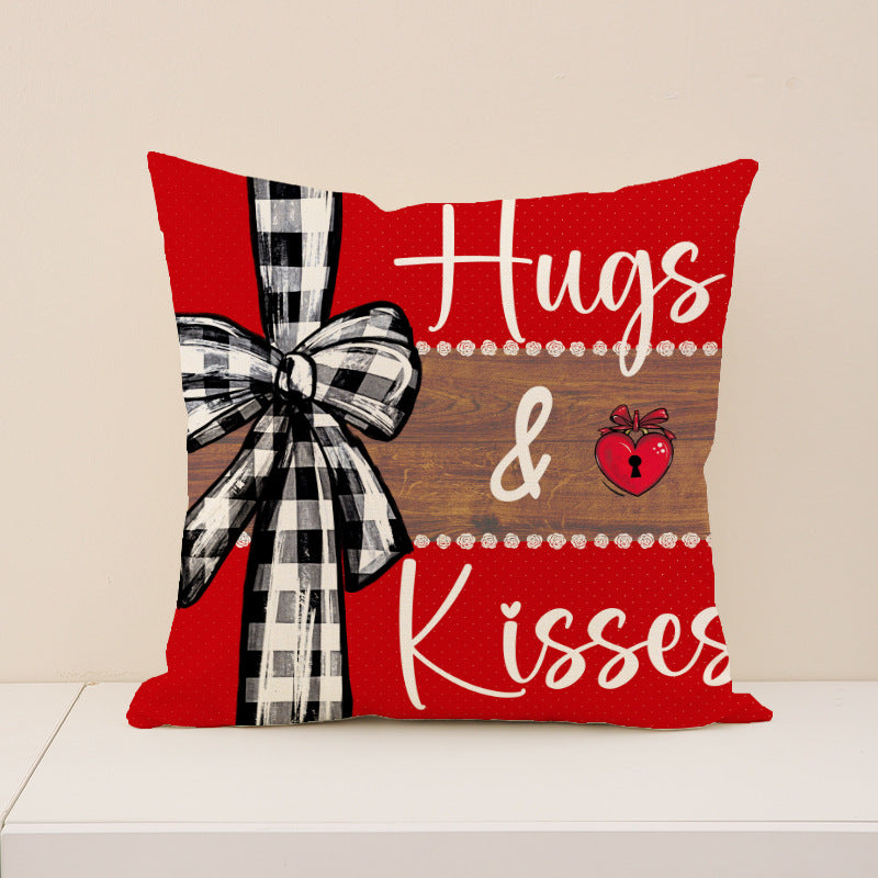 Wholesale Valentine' s Day Set Pillowcase  Imitation linen Heart Bedside Cushion
