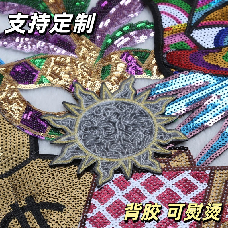 Wholesale Sun mask spaceship pattern sequin embroidery DIY Patches