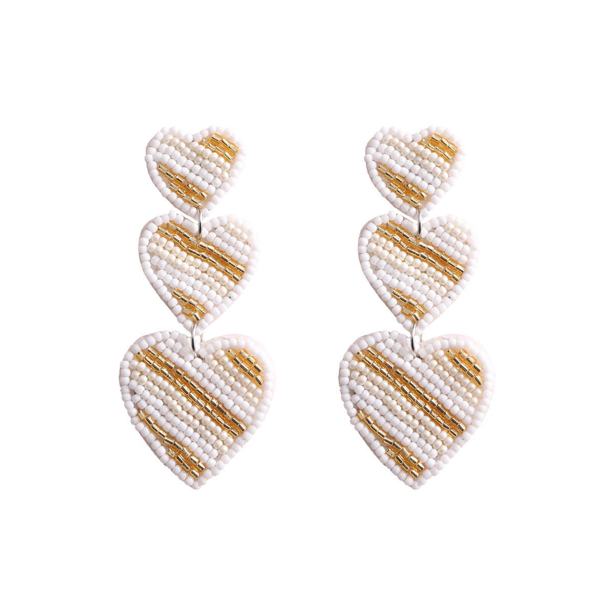 Wholesale Creative Love Pink Striped Hand-woven Rice Beads Multi-layer Earrings