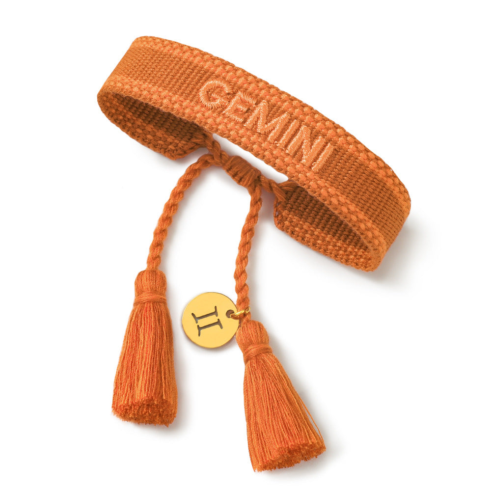 Wholesale Twelve Zodiac Signs Embroidered Letters Braided Bracelet