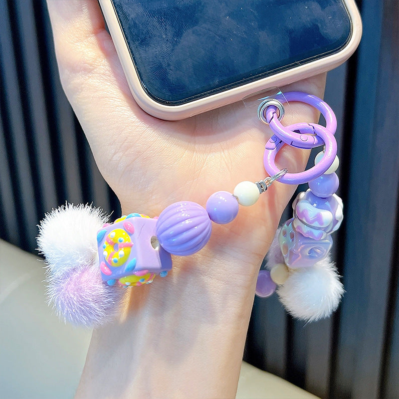 Wholesale Cute Girly Heart Beaded Mobile Phone Chain Keychain