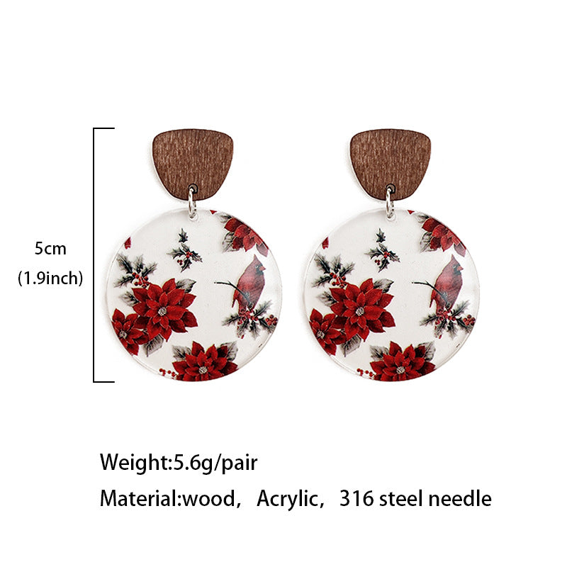 Wholesale Christmas Acrylic Printed Lantern Snowflake Earrings