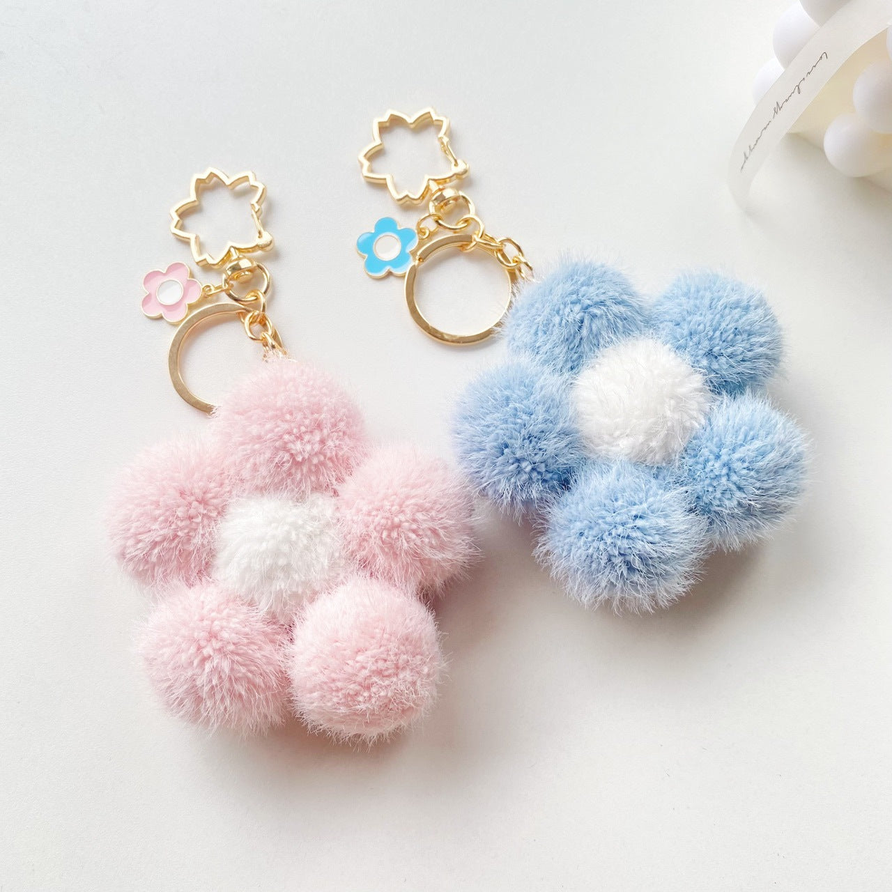 Wholesale Plush Colored Flower Ball Keychains