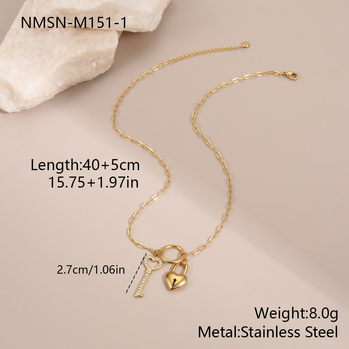Wholesale Stainless Steel Love Lock Key Necklace
