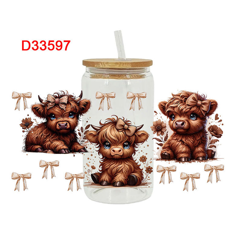 Wholesale Western style flowers butterflies calves 16oz Cup UV DTF Wraps