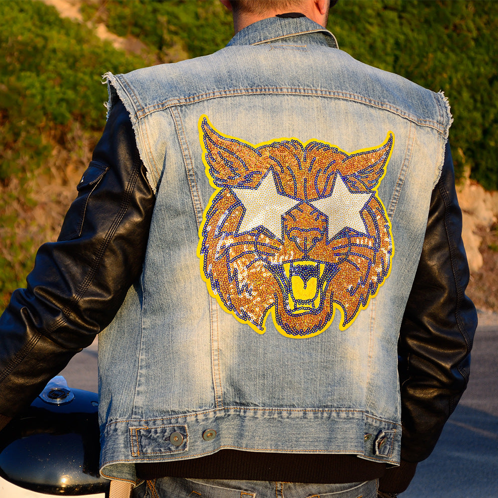 Wholesale Rock Star Sequin Beast Head Embroidered Patch DIY Fashion Accessory For ets Jeans Bags Boutique Gift