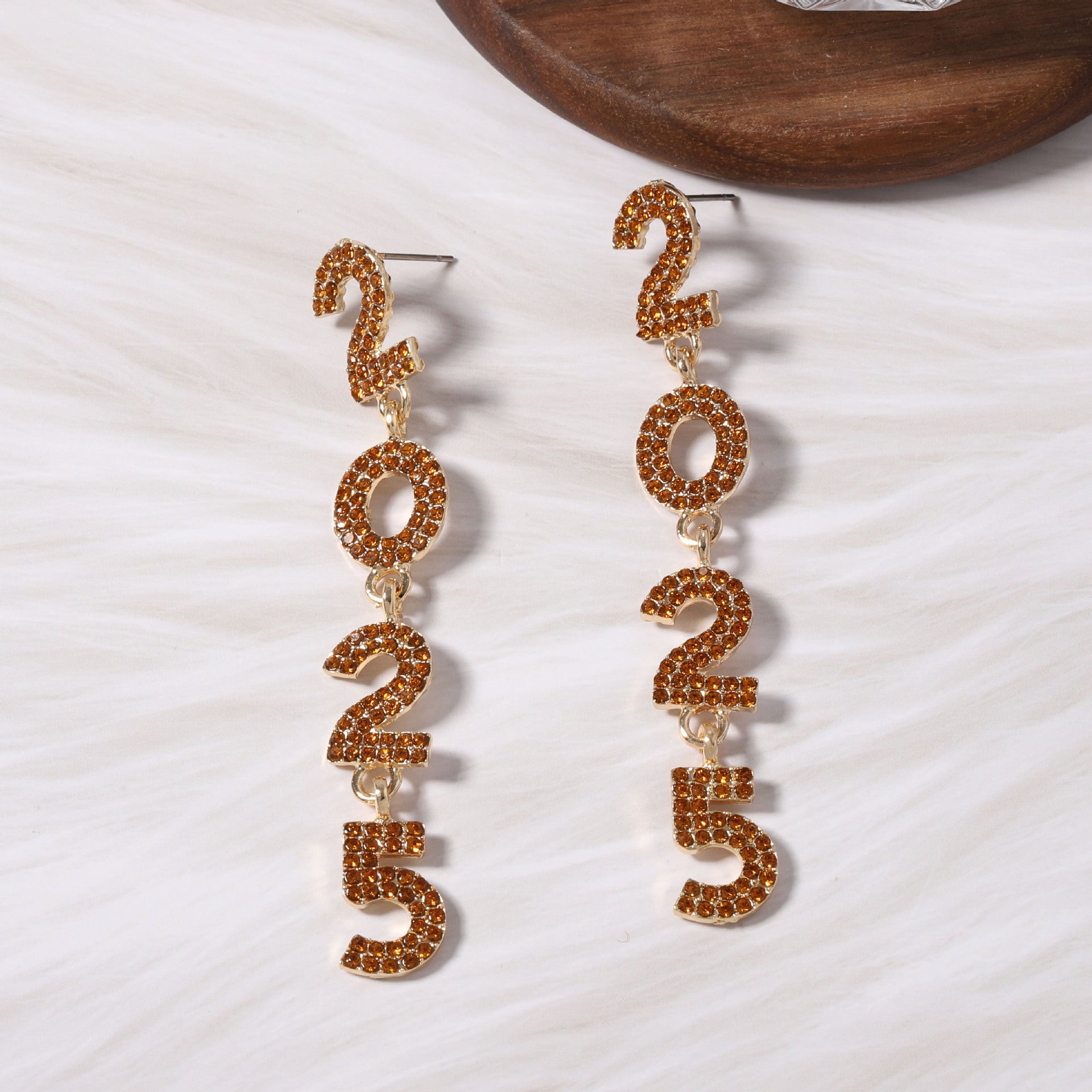 Wholesale New Year Full Diamond 2025 Digital Alloy Long High-end Niche Exquisite Versatile Earrings