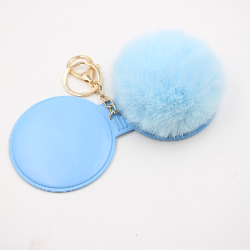 Wholesale Creative Light Gray Leather Pom Pom Mirror Keychain Bag Charm Car Key Accessory For Women Party Gift