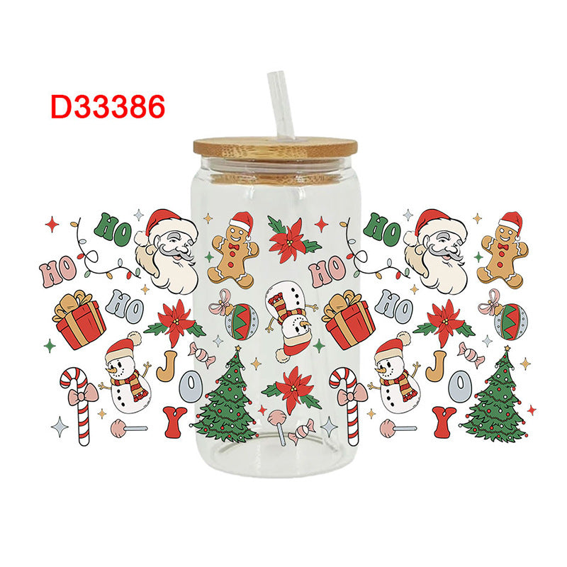 Wholesale Pink series Christmas tree 16oz Cup UV DTF Wraps