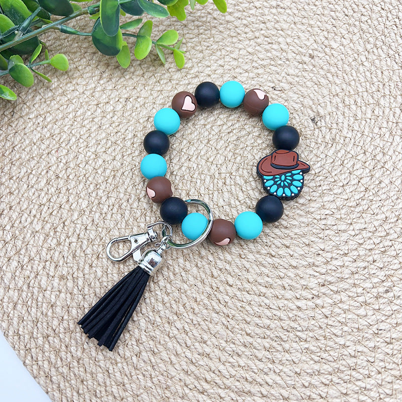 Wholesale Western Style Silicone Beaded Wrist Keychain