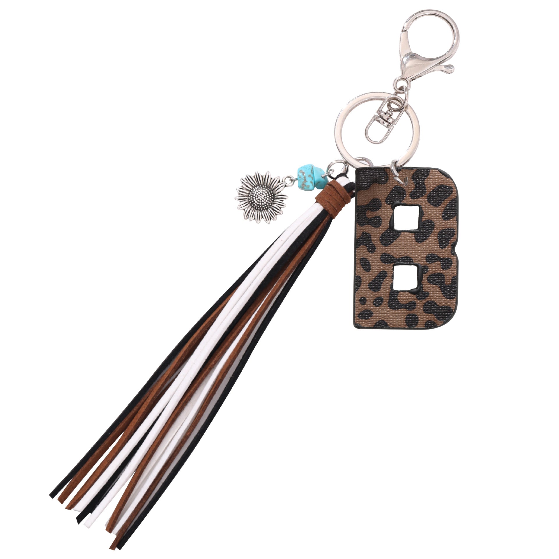 Wholesale Western Cowboy Style Leopard Oil Edge Leather Letter Tassel Keychains