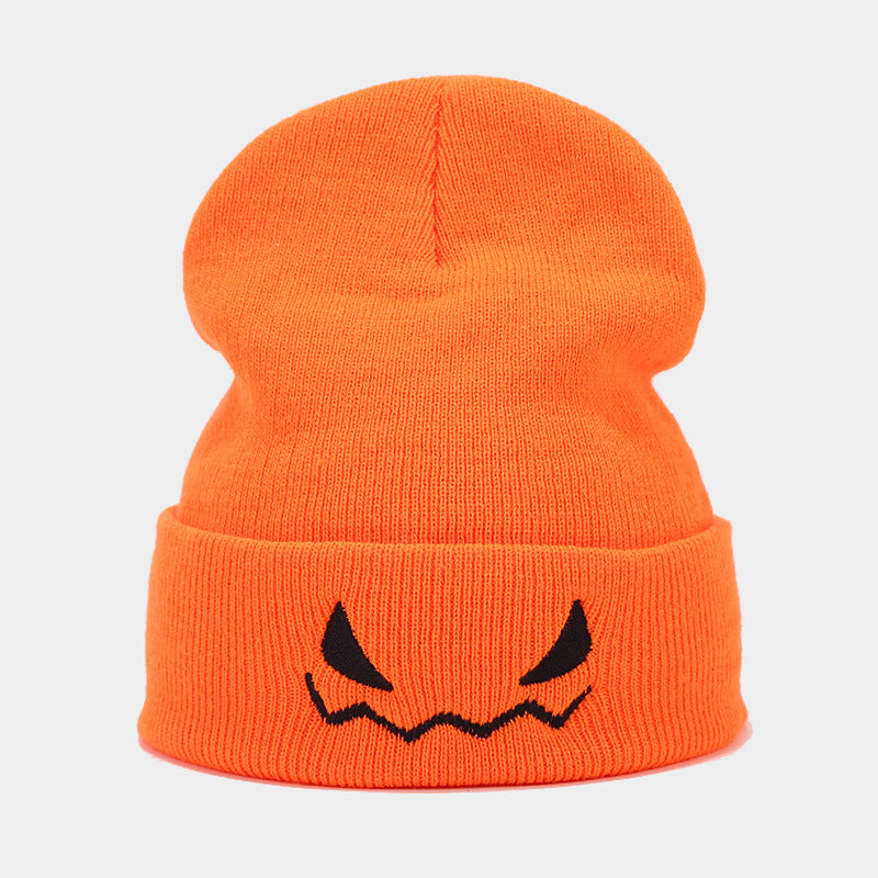 Wholesale Halloween Pumpkin Devil Embroidery Orange Knitted Wool Hat
