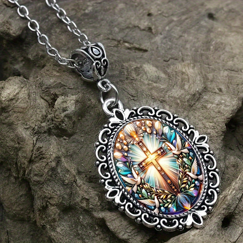 Wholesale Painted cross and dove necklace