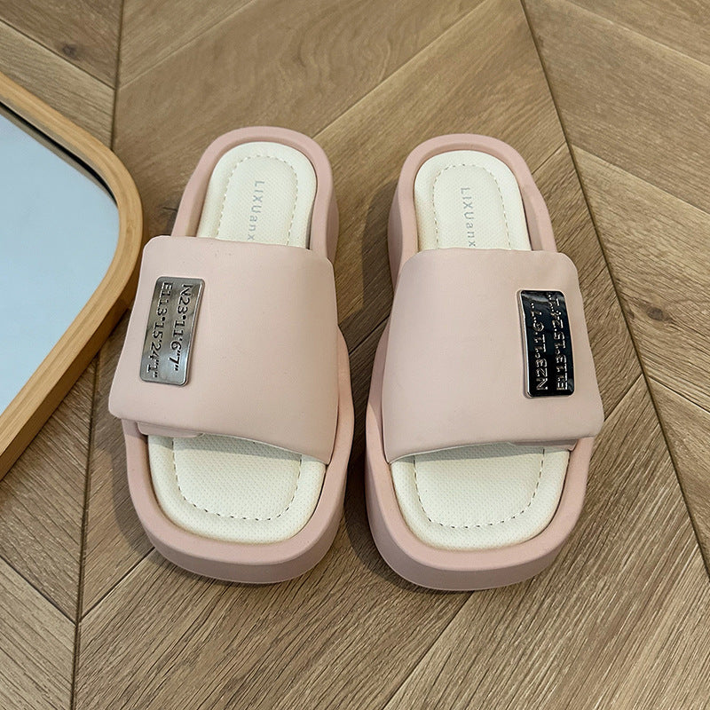 Wholesale Metal Velcro Sandals Slippers Women's Summer New Thick Bottom Shit Feeling Beach Slippers