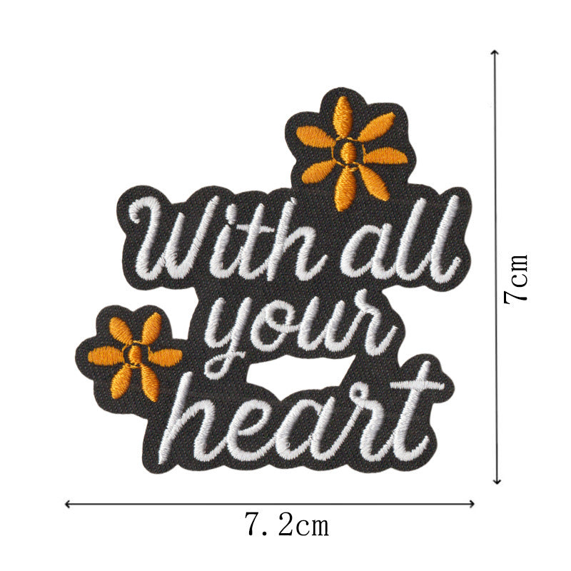 Wholesale Set Of 9 Cartoon English Phrase Embroidered Iron On Patches For Clothing Bags Black White DIY Decorative Accent