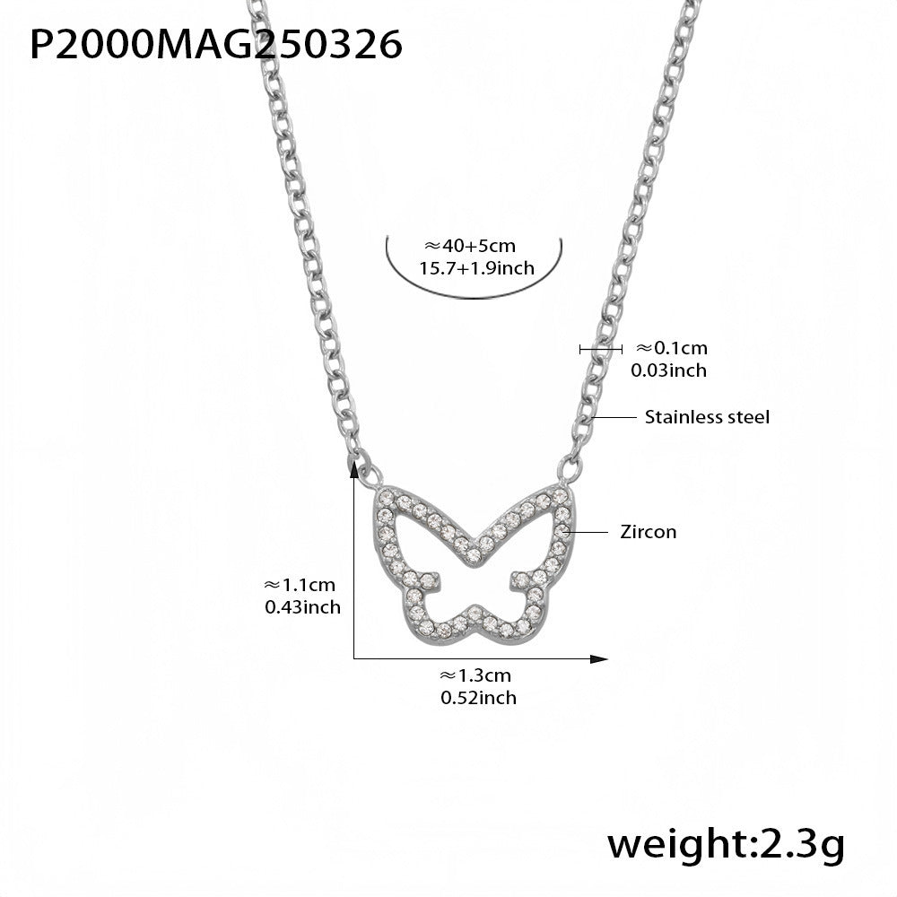 Wholesale Colorful zircon butterfly gentle necklace