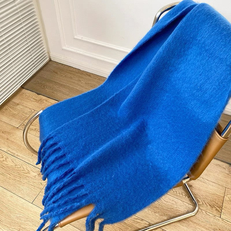 Wholesale Autumn and Winter Thickened Warm Thick Fringed Soft and Waxy Versatile Solid Color Imitation Cashmere Scarf