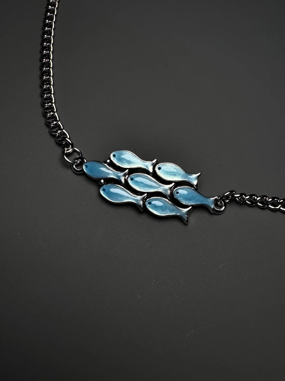 Vintage blue small fish group silver bracelet necklace