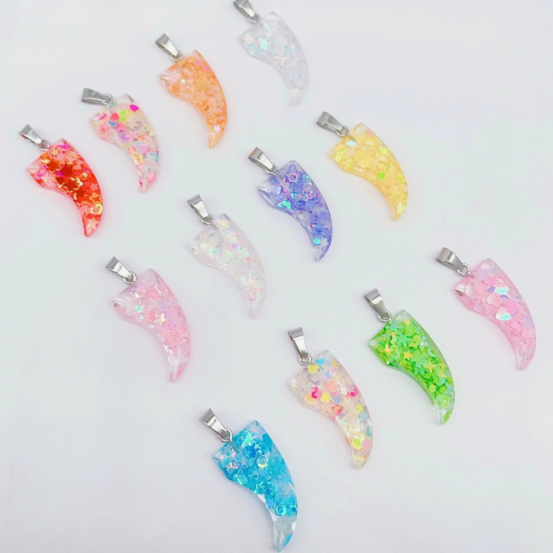 Wholesale 10pcs Luminous Fluorescent Cross Hexagonal Column Moon Heart Acrylic Beads