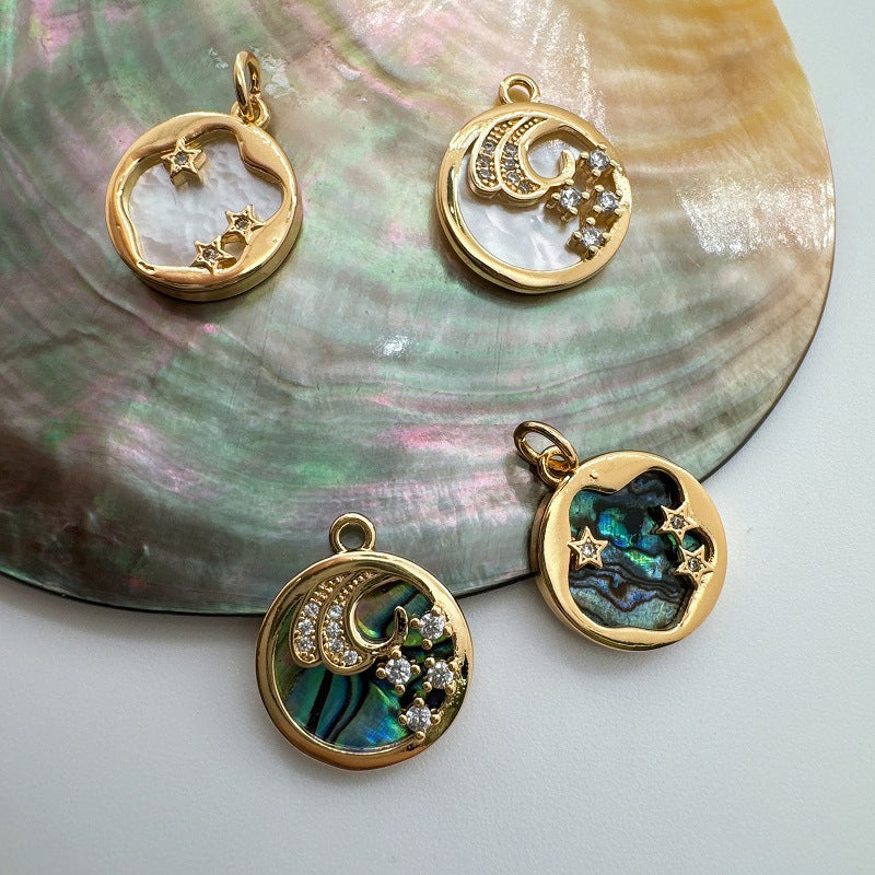 Wholesale Natural Mother of Pearl Abalone Shell Sun  Moon  and Stars Pendant
