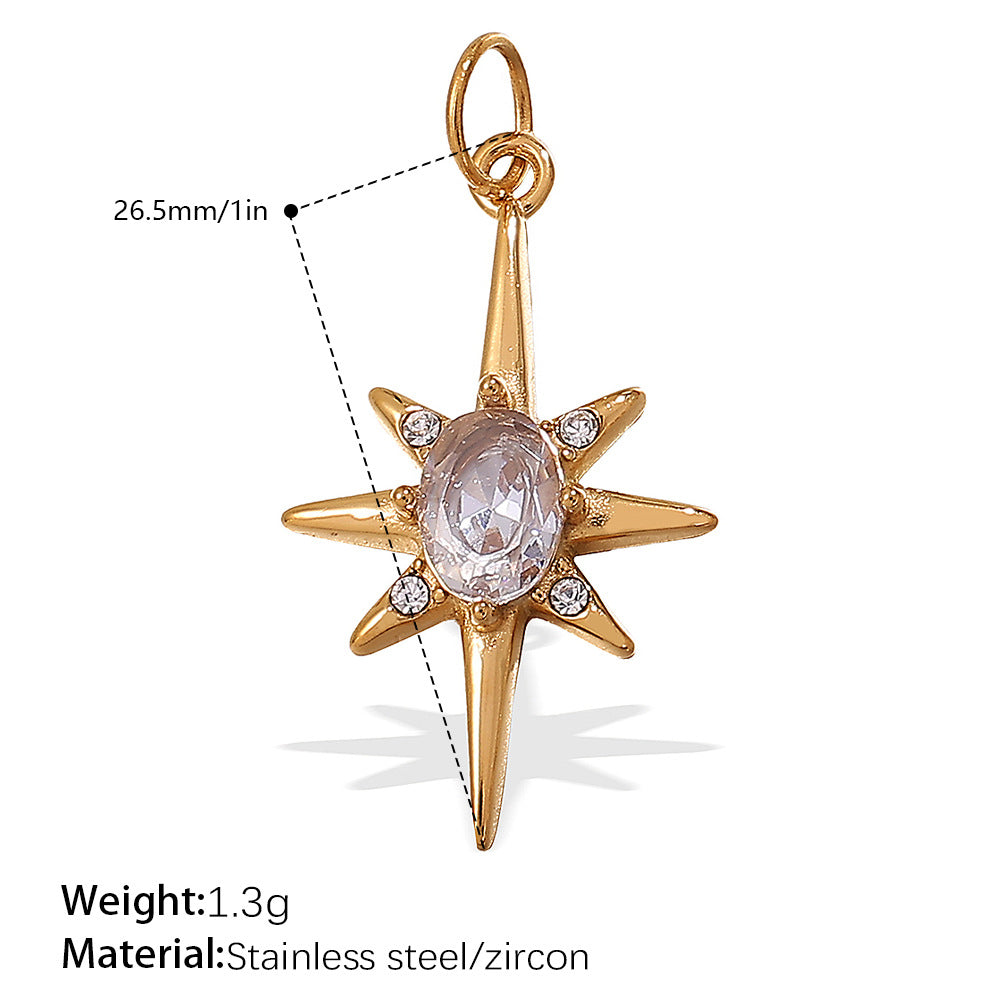 Wholesale Stainless steel 18K gold-plated geometric colorful gemstone rectangular star pendant necklace