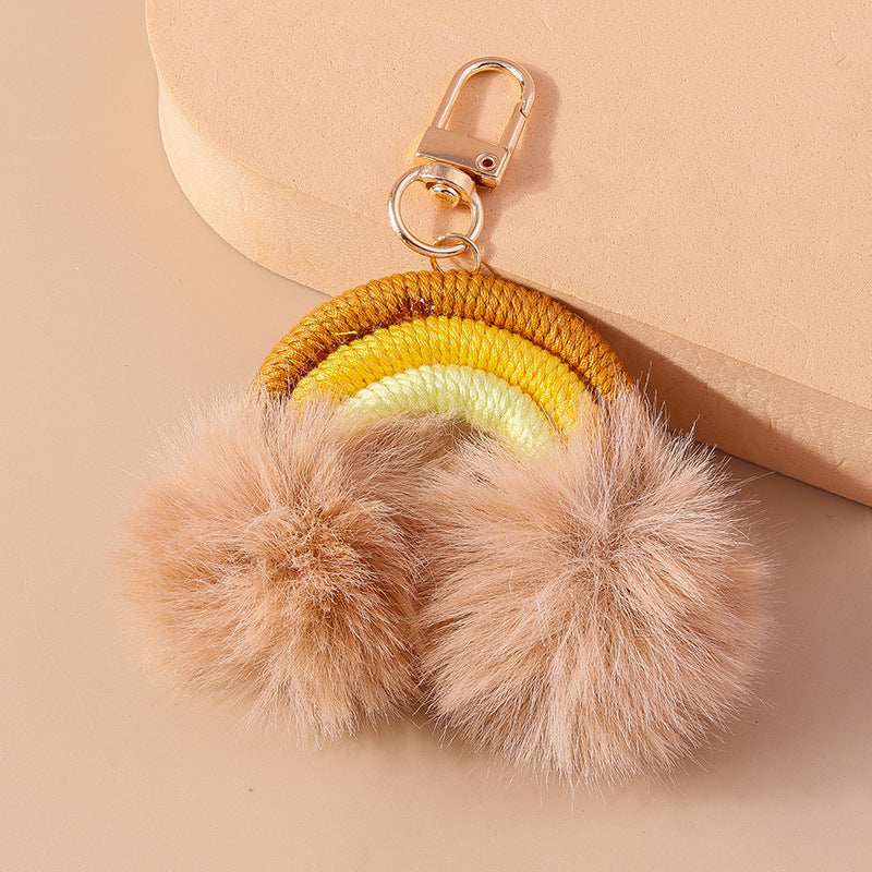 Wholesale Cartoon Fur Ball Hand Knitted Rainbow Keychain