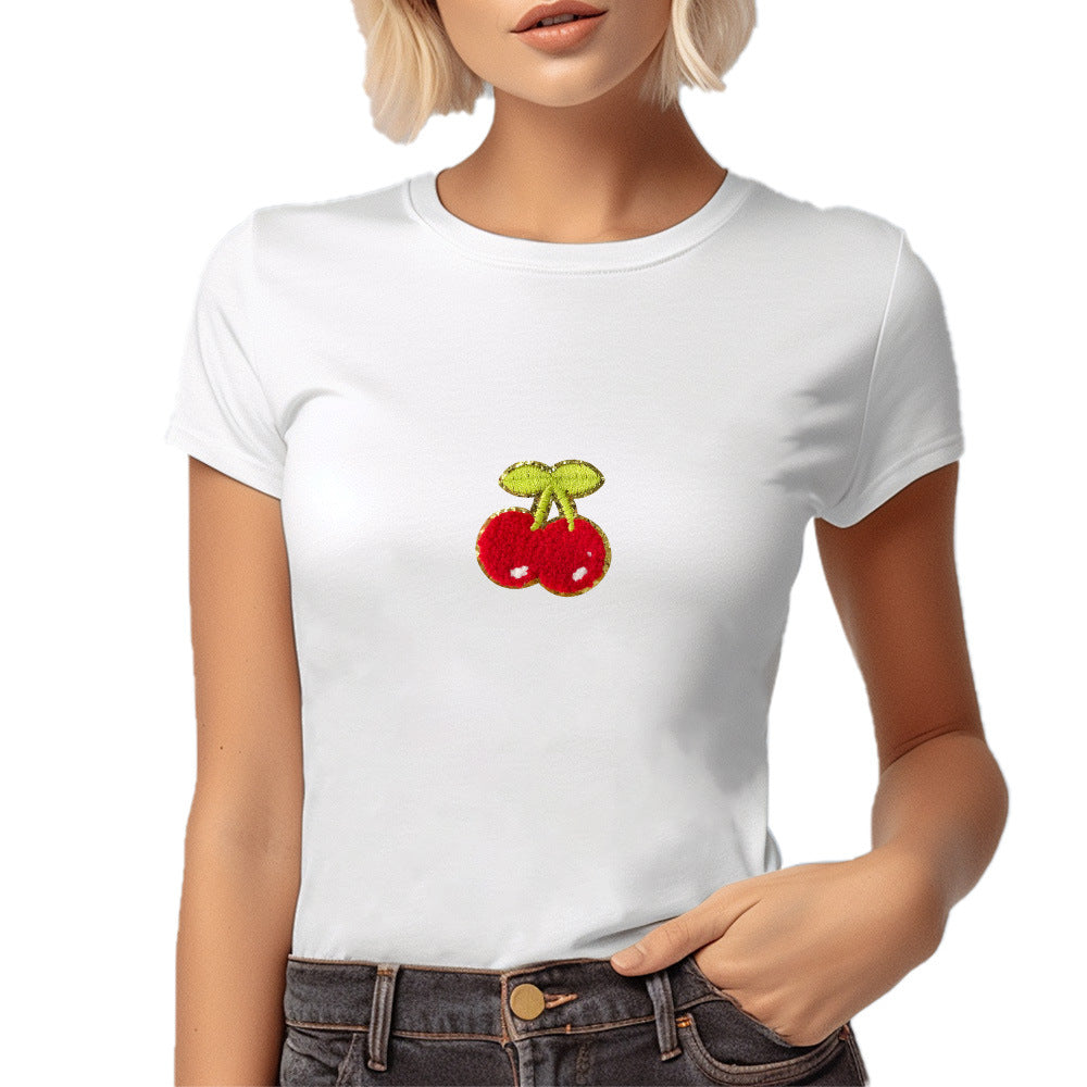Wholesale Cherry Fruit Towel Embroidery Patch Iron On Adhesive Applique For Coats Chic Fashion Accessory