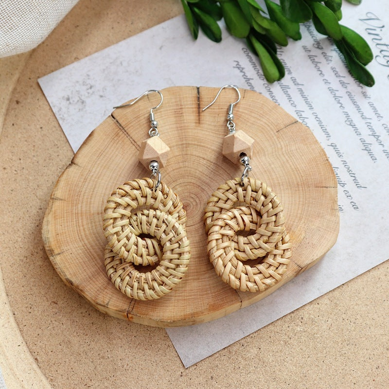 Wholesale Straw Rattan Woven Alloy Earrings