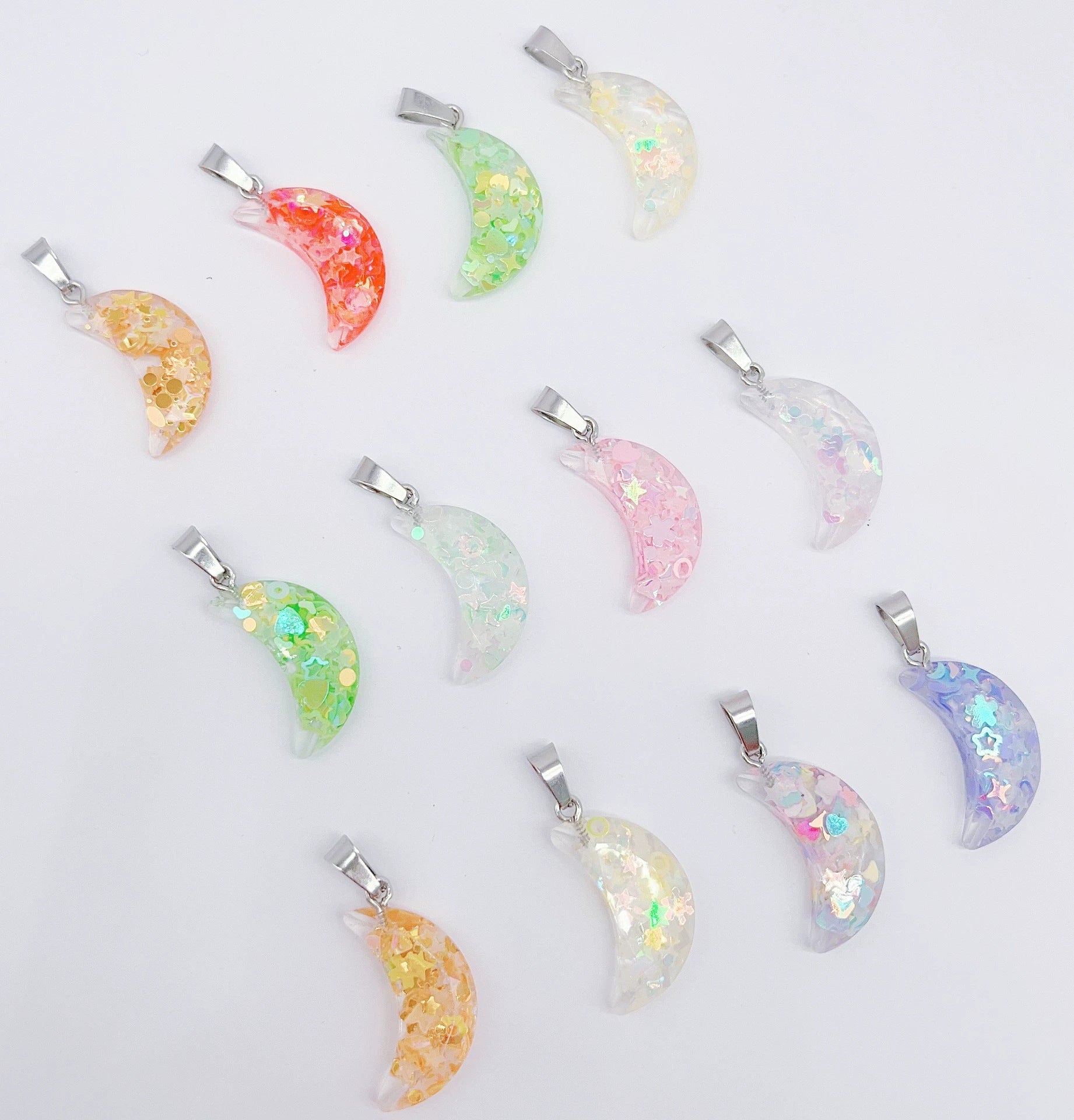 Wholesale 10pcs Luminous Fluorescent Cross Hexagonal Column Moon Heart Acrylic Beads