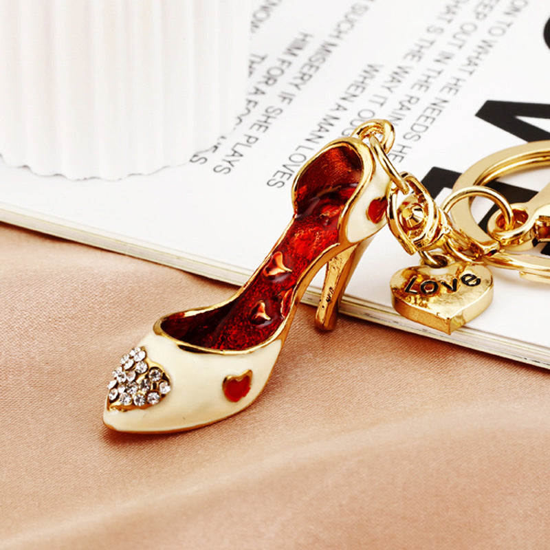 Wholesale Wave dot high heels rhinestone metal keychain