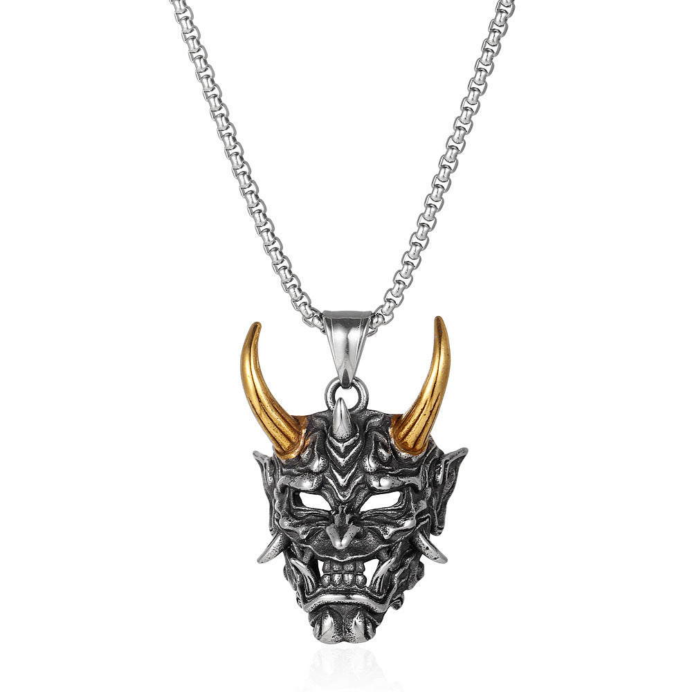 Wholesale Golden Horned Prajna Men's Ghost Mask Necklace