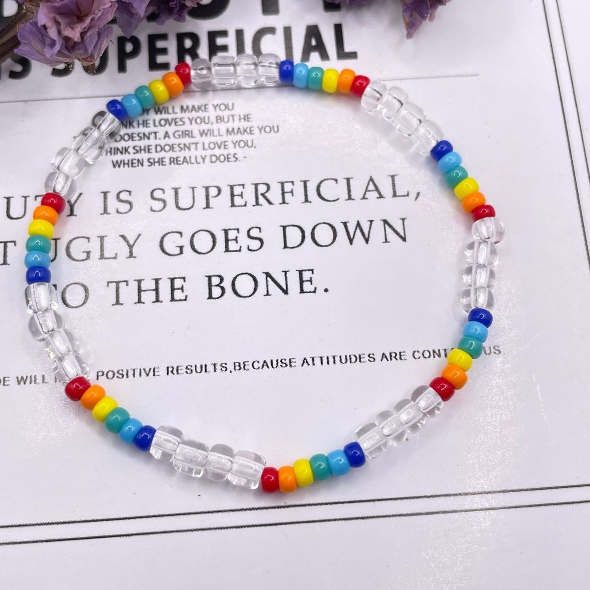 Wholesale Rainbow Glass Rice Bead Bracelet