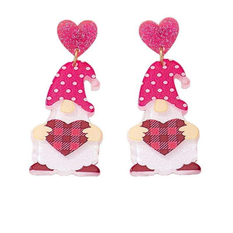 Wholesale Pink Love Face Covering Elderly Acrylic Earrings