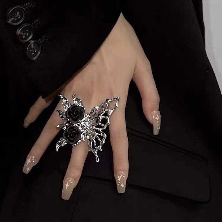Wholesale Dark exaggerated butterfly ring cold style hip-hop irregular ring