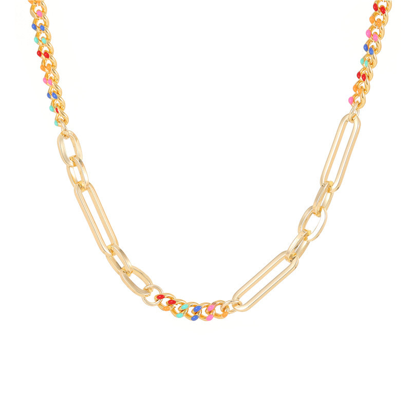 Wholesale Rainbow Cuban Chain Stitching Gold Plated Necklace Clavicle Chain