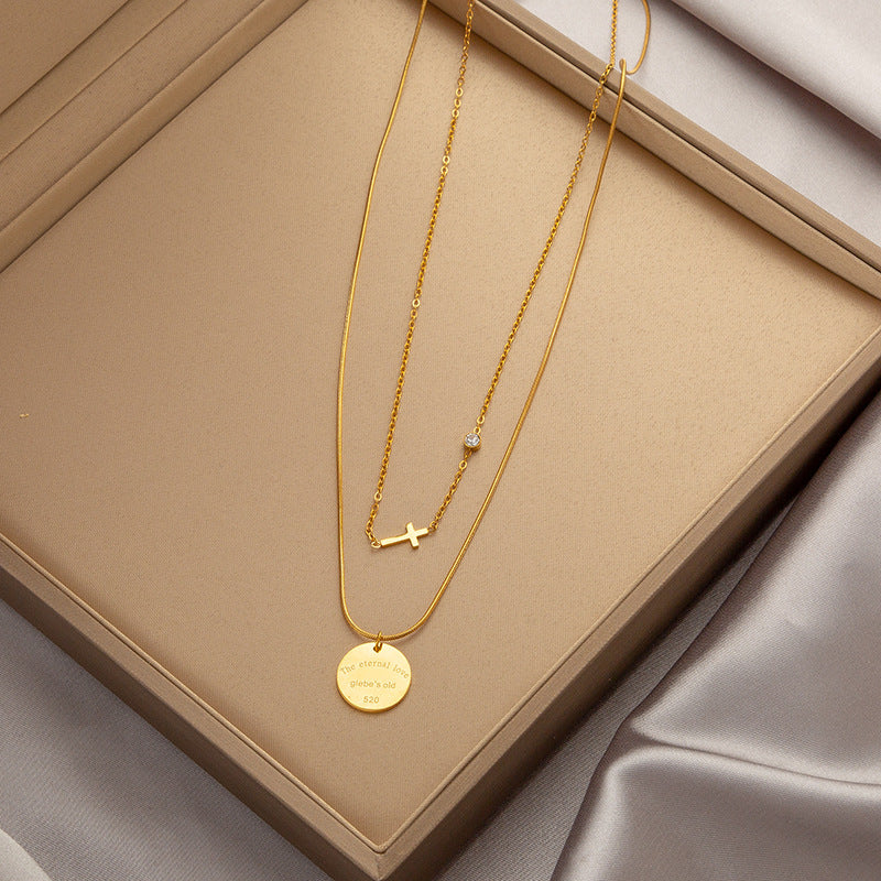 Wholesale  Accessible Luxury Niche Emerald Titanium Steel Necklace Women' s Ins Style