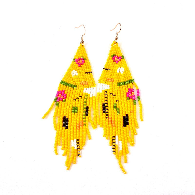 Wholesale Boho Rice Beads Long Tassel Earrings