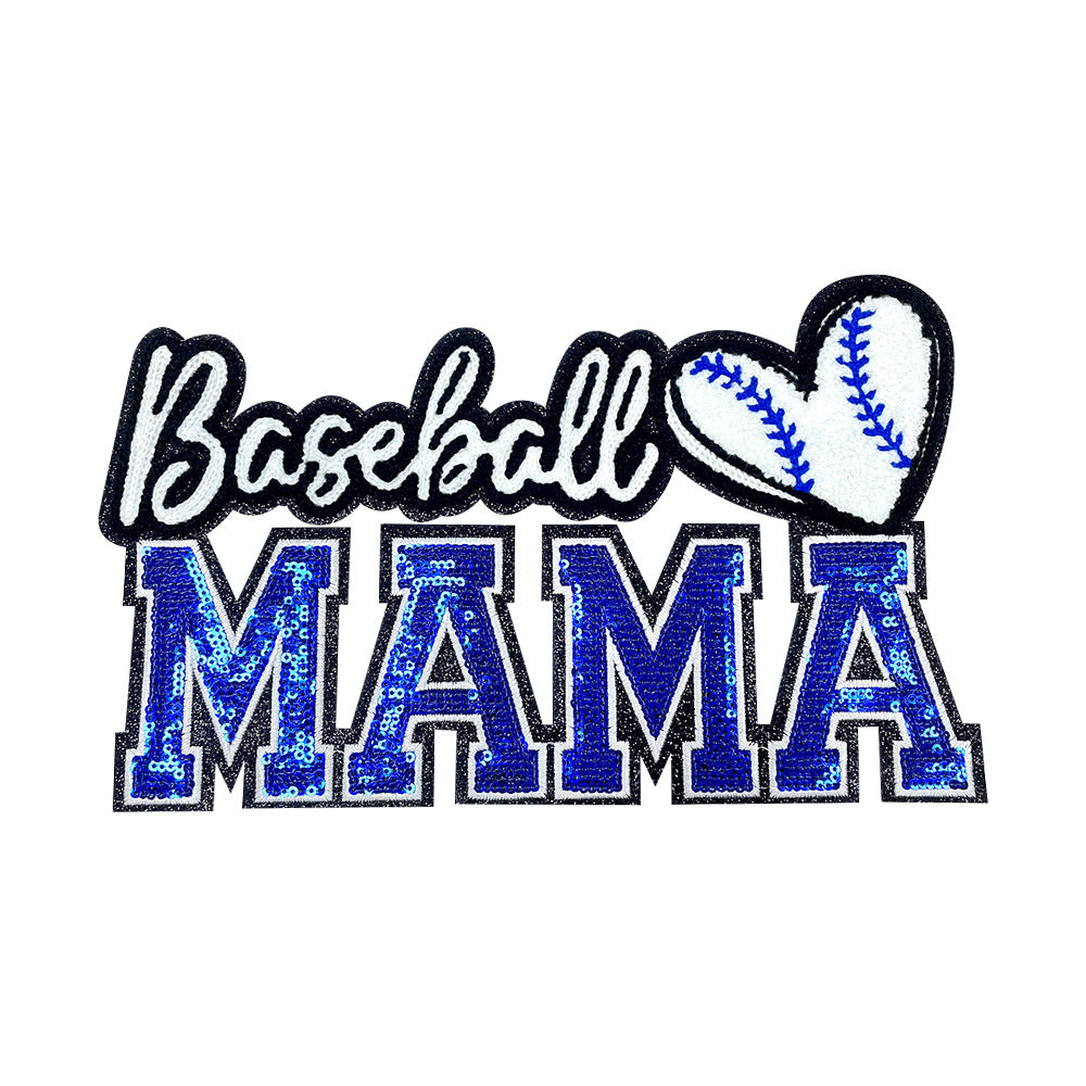 Wholesale Baseball Mama Sparkling Sequin Embroidered Patch Red Glue Backing Stylish Coat Decoration Fashion Sew On Accessory