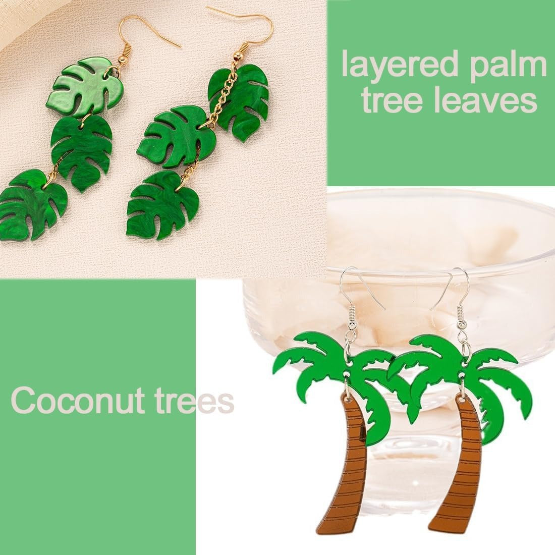 Wholesale 6 pairs of summer coconut tree pineapple palm tree leaf earrings