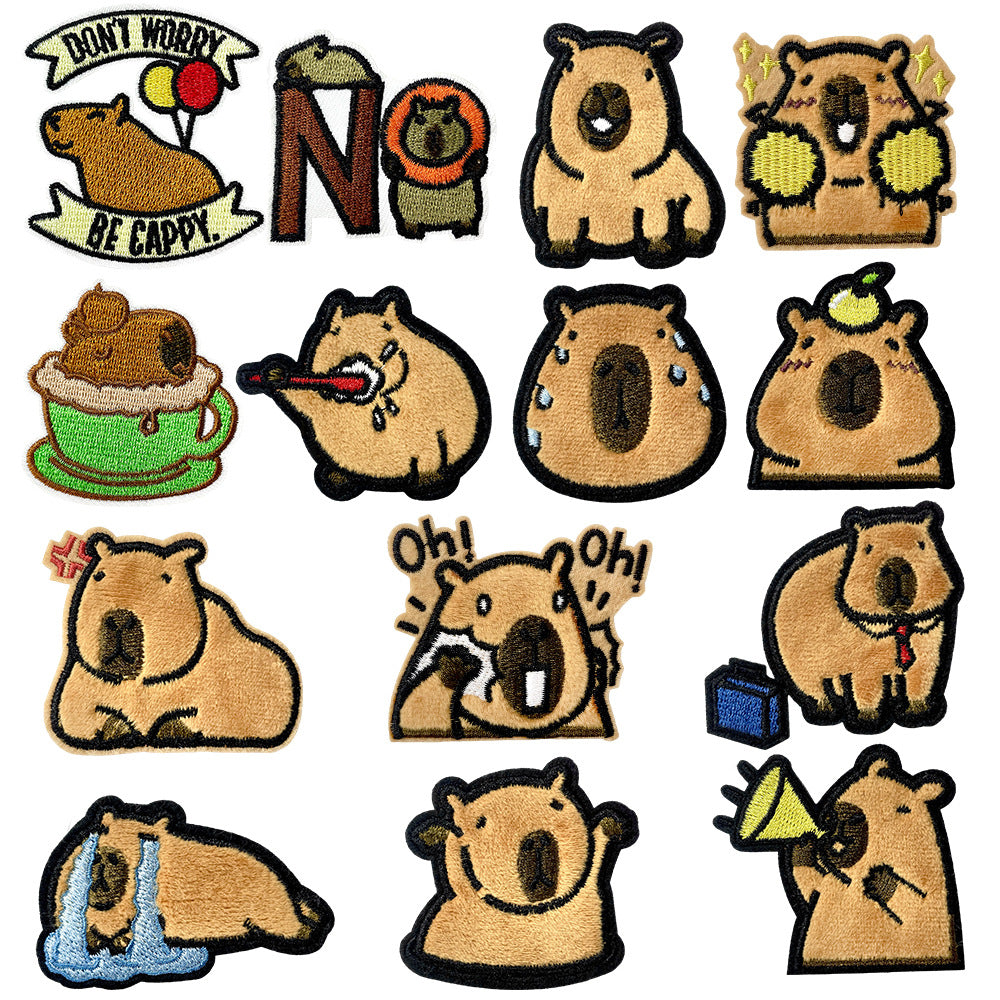 Wholesale Towel Embroidery DIY Patch Capybara Cartoon Embroidered Badge For Coat Decoration