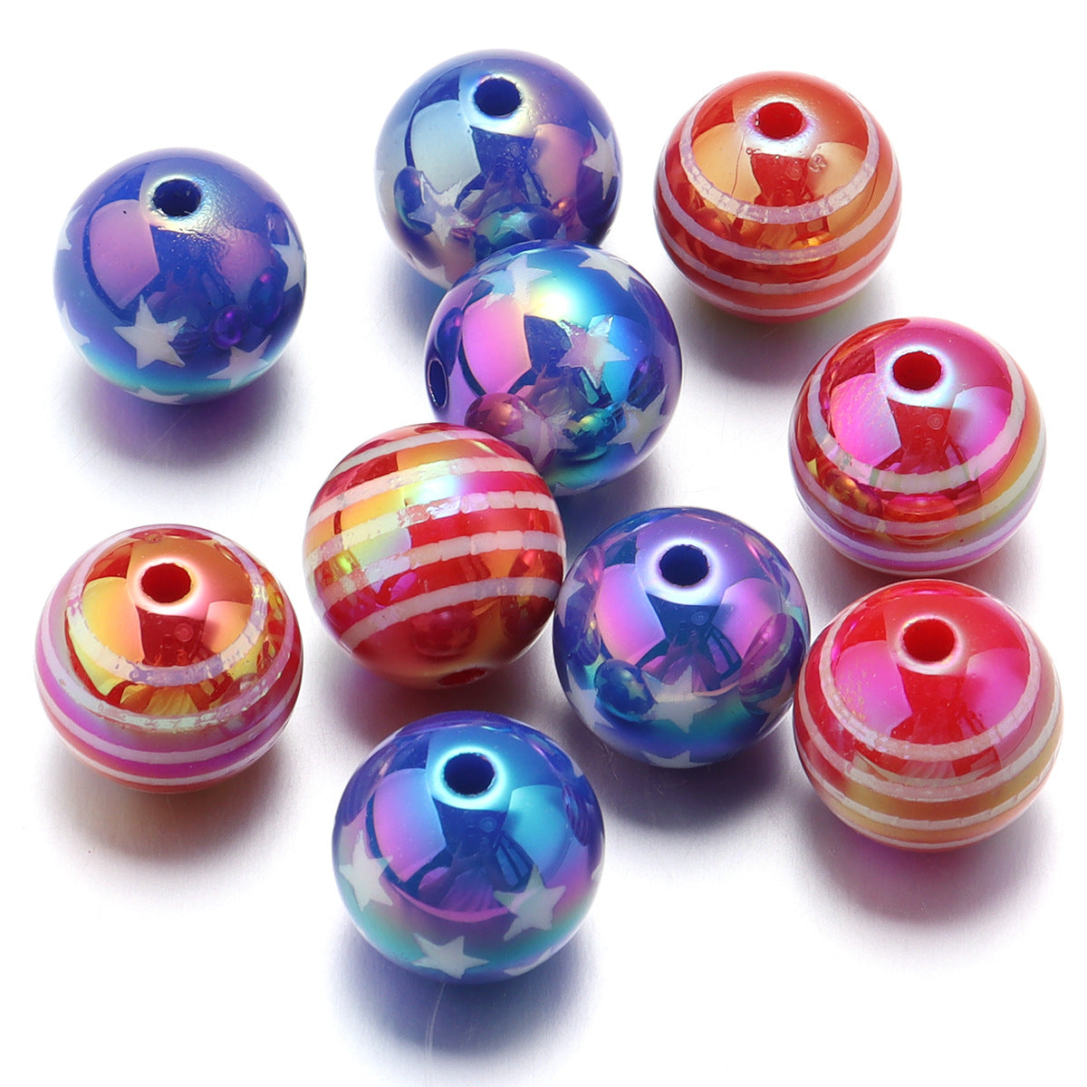 Wholesale Color coated straight hole printed acrylic round beads